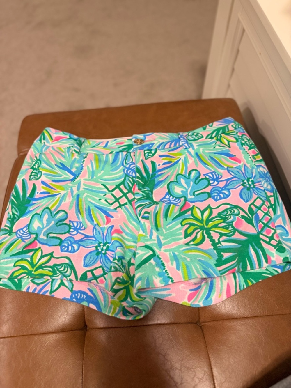 Lilly Pulitzer High-Rise Tropical Print Shorts - Pink, Green, Blue